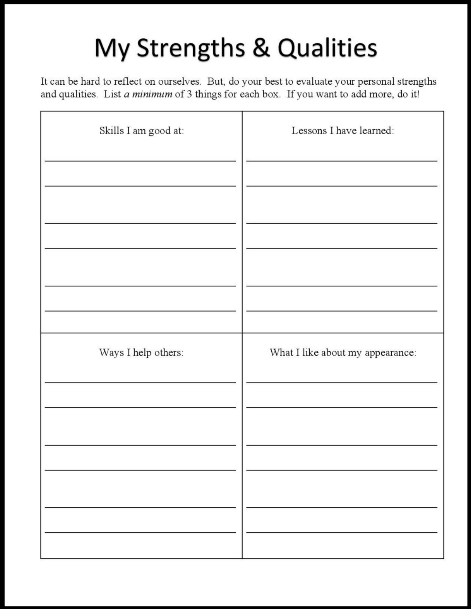 Free Printable Self Esteem Worksheets