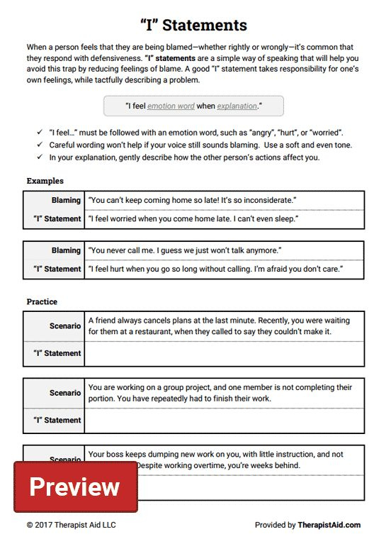 ADAPT I Statements Worksheet Therapist Aid I Am Statements 