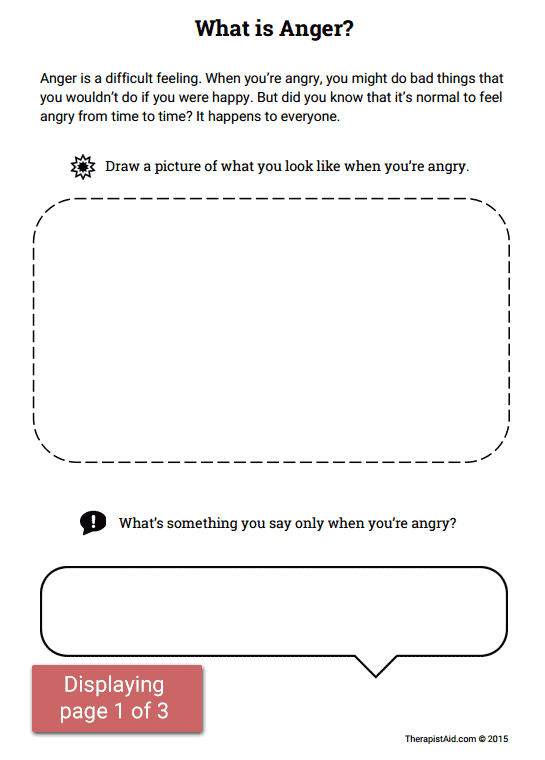 Anger Activity For Children What Is Anger Worksheet Therapist Aid 