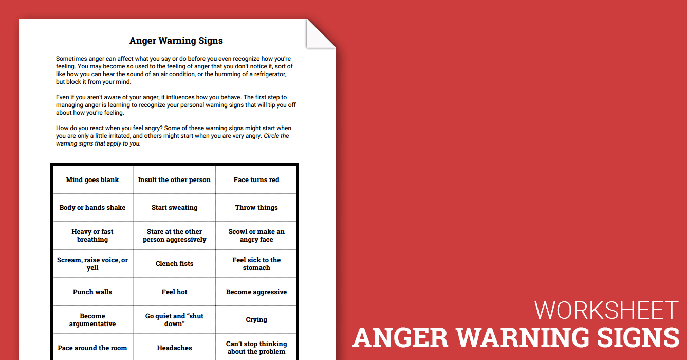 Anger Warning Signs Worksheet Therapist Aid