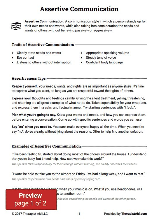 Assertive Communication Worksheet Therapist Aid Wonderful Assertive 
