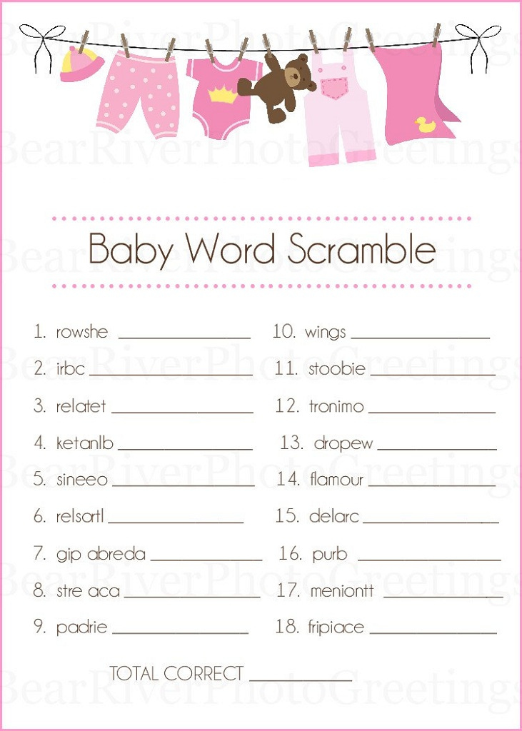 Baby Shower Words Scrambles Printable Activity Shelter