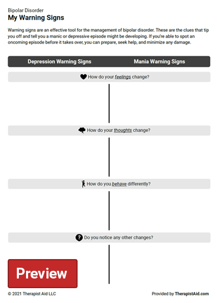 Bipolar Disorder My Warning Signs Worksheet Therapist Aid