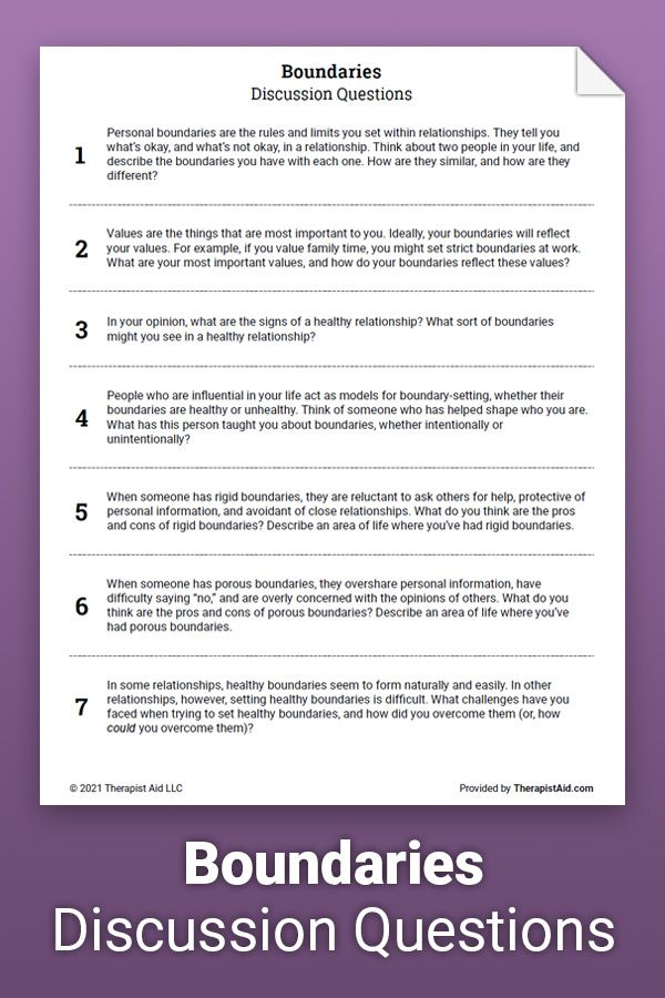 Boundaries Discussion Questions Worksheet Therapist Aid In 2021 