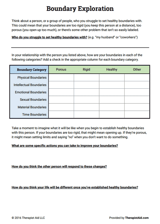 Boundaries Exploration Worksheet Therapist Aid