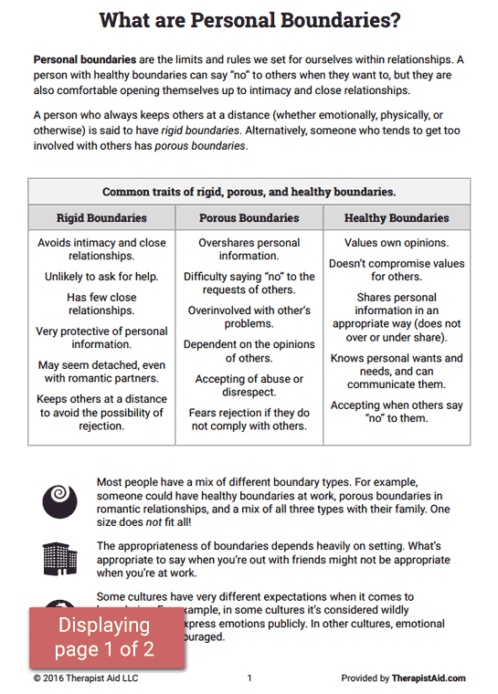 Boundaries Info Sheet Worksheet Therapist Aid Relationship 
