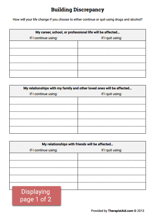 Building Discrepancy Worksheet Therapist Aid