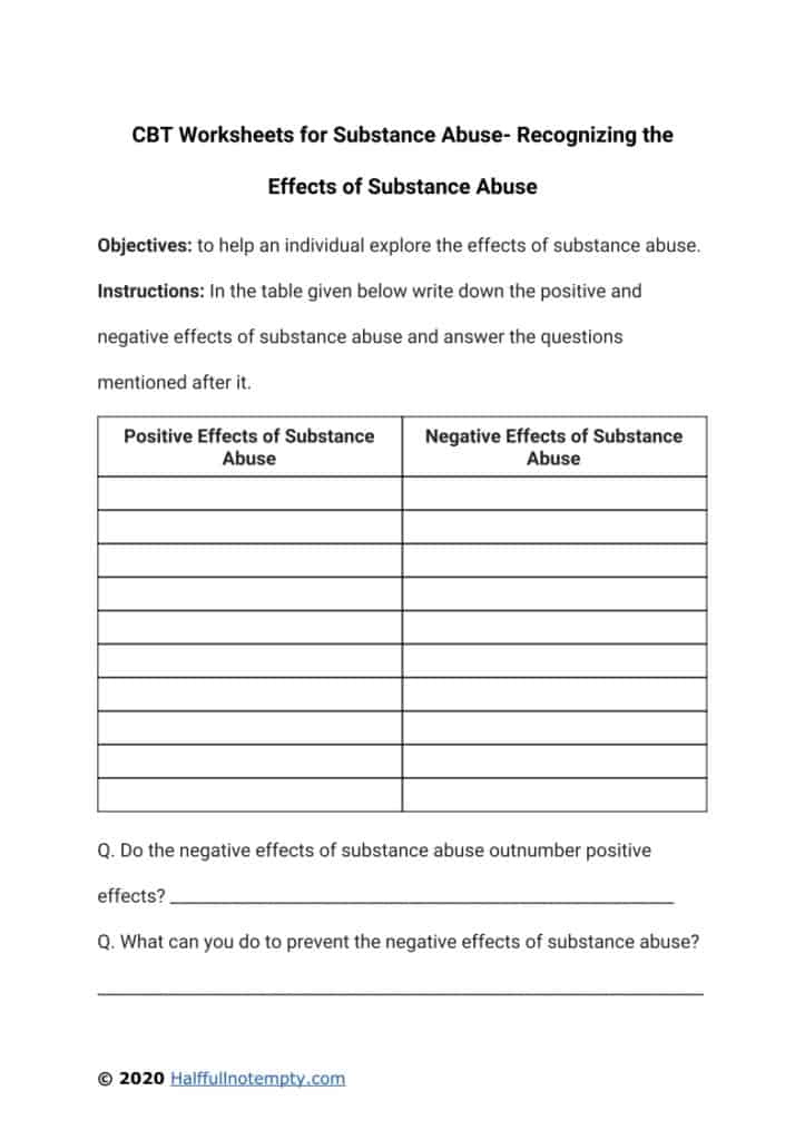 CBT Worksheets For Substance Abuse 7 OptimistMinds