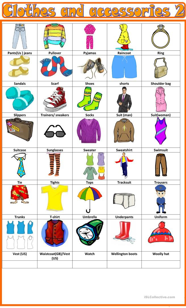 Clothes And Accessories Pictionary 2 Worksheet Free ESL Printable 