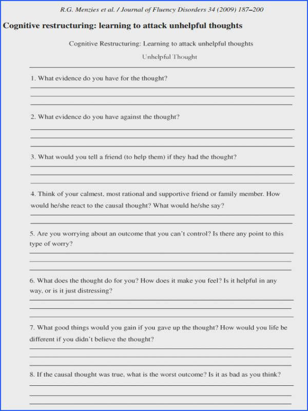 Cognitive Behavioral Therapy Worksheets