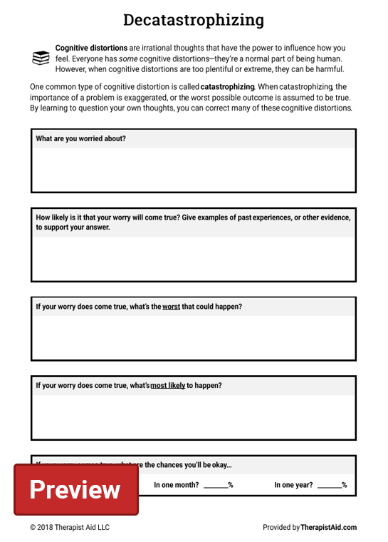 Cognitive Restructuring Decatastrophizing Worksheet Therapist Aid