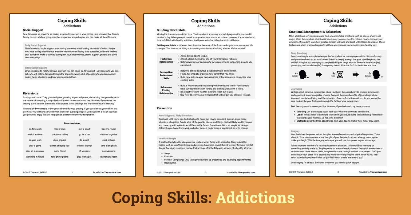 Coping Skills Addictions Worksheet Therapist Aid