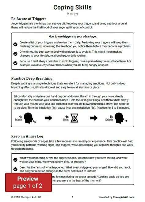 Coping Skills Anger Worksheet Therapist Aid Anger Coping Skills 