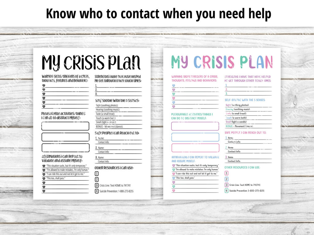 Crisis Plan Worksheet Mental Health Printable DBT Sheet Etsy | DBT ...