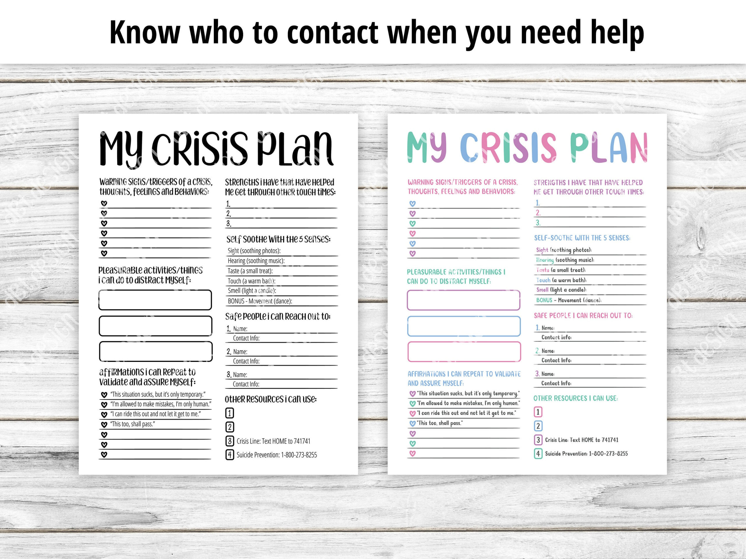 Crisis Plan Worksheet Mental Health Printable DBT Sheet Etsy
