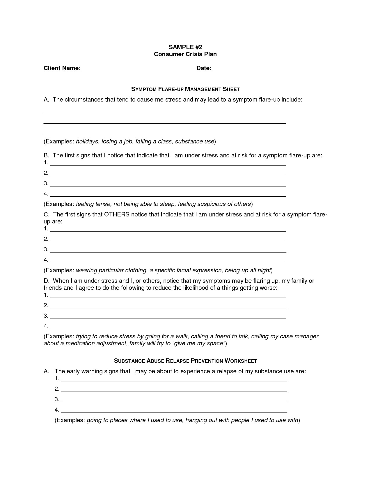 Crisis Prevention Plan Worksheet Db excel