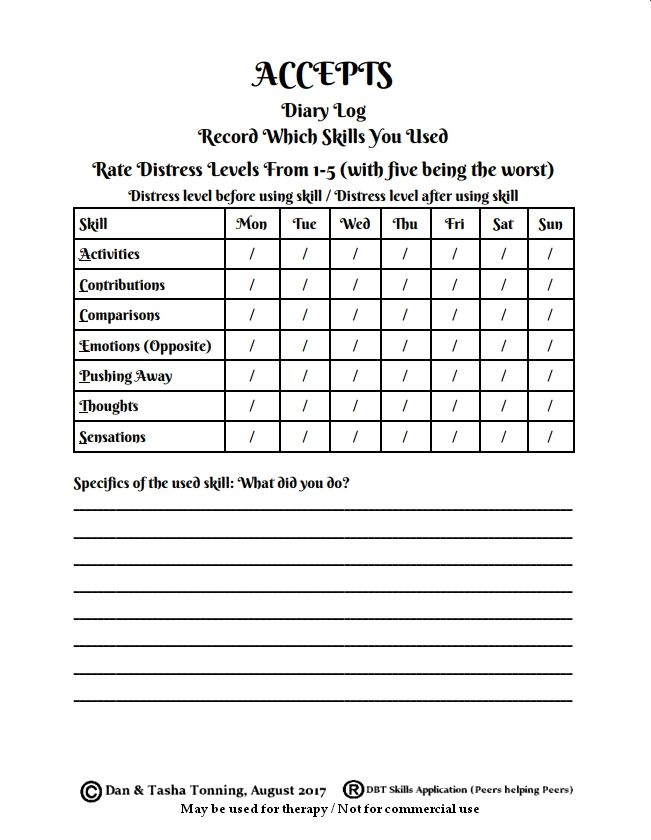 DBT ACCEPTS SKILLS DIARY Worksheet For Https www facebook groups 