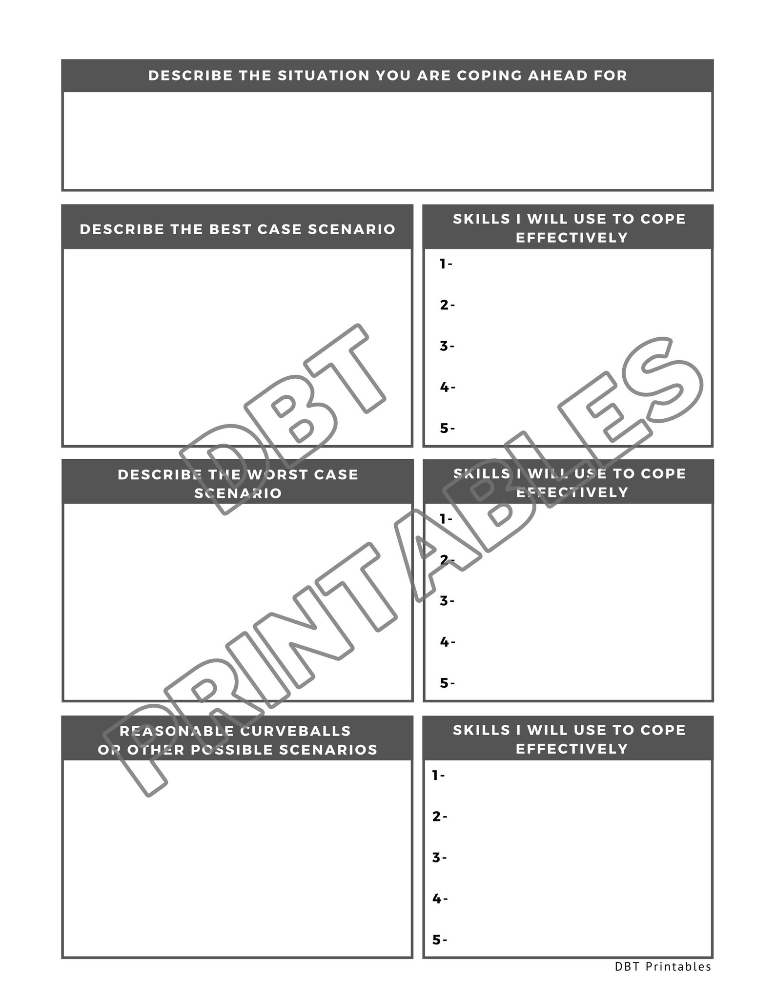 DBT Cope Ahead Worksheet Etsy