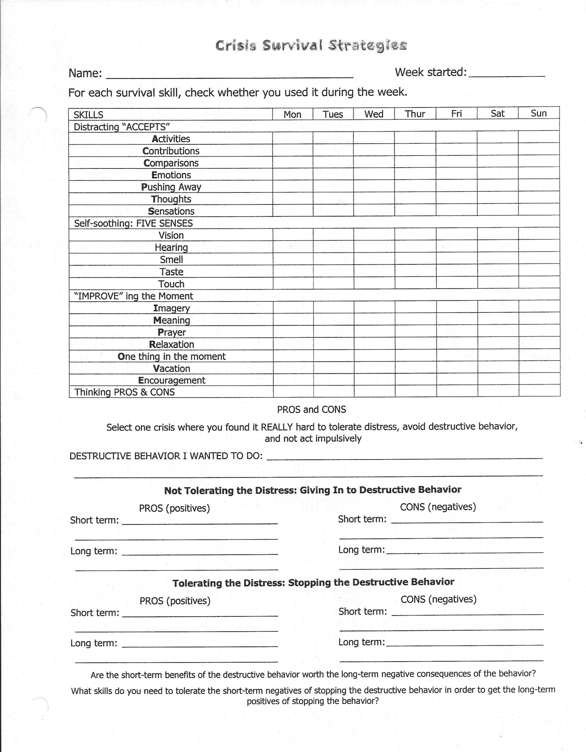 Dbt Crisis Worksheet Printable Worksheets And Activities For Teachers 