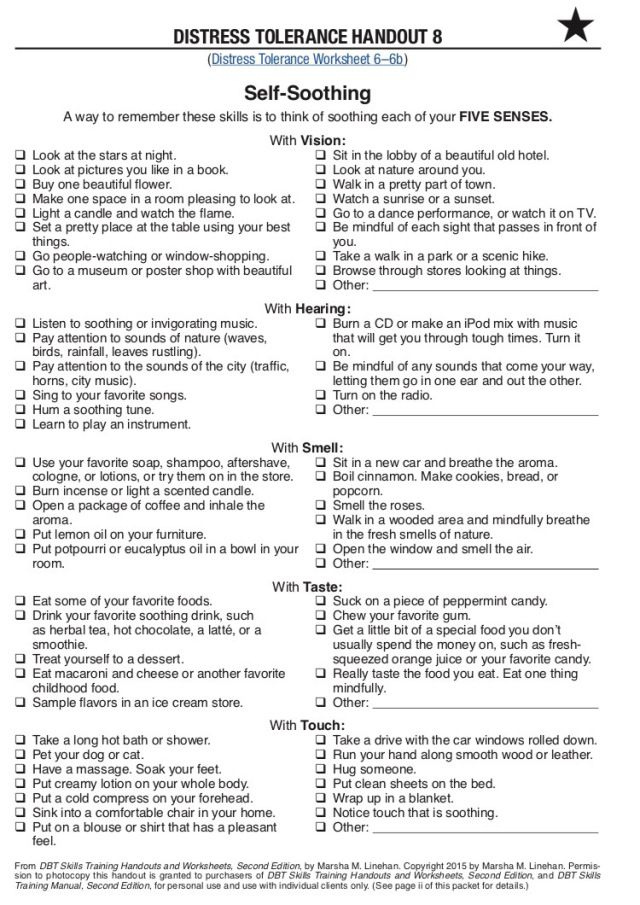 Self Soothe DBT Worksheet