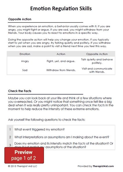 Emotional Regulation Worksheets Therapist Aid