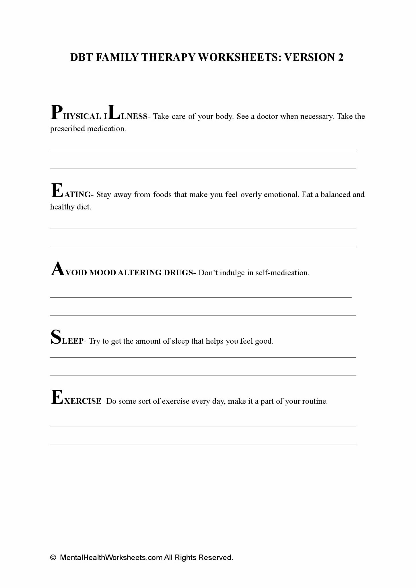 DBT FAMILY THERAPY WORKSHEETS VERSION 2 Mental Health Worksheets