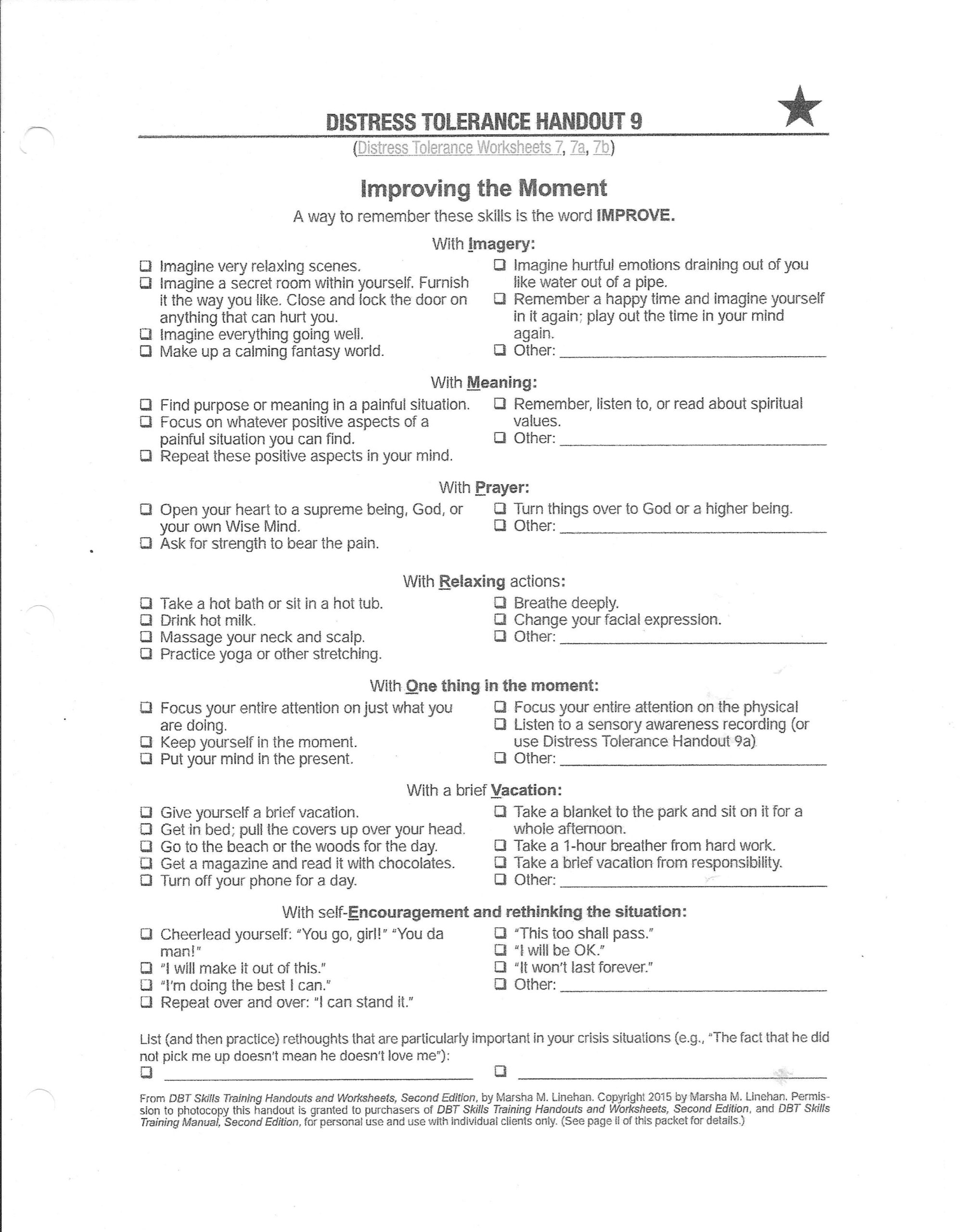 Dbt Improve The Moment Worksheet Google Search Distress Tolerance 