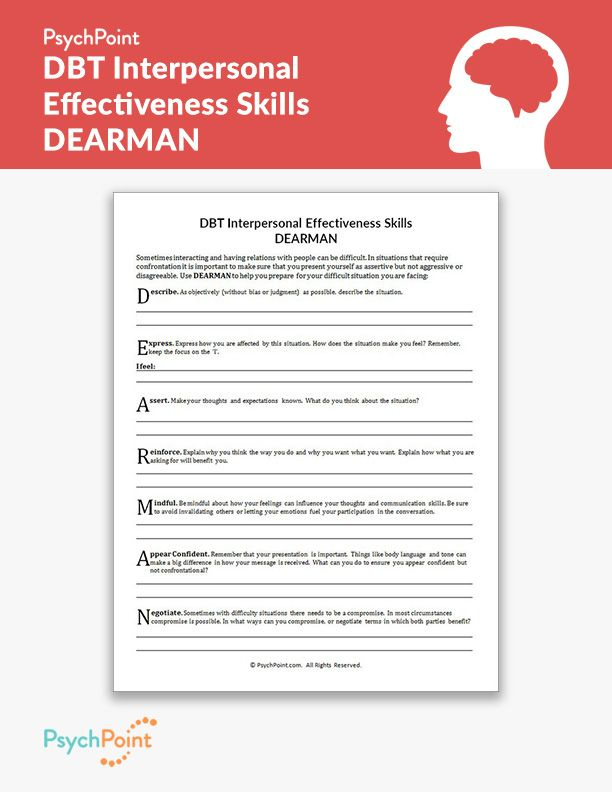 DBT Interpersonal Effectiveness Skills DEARMAN Worksheet In 2020 