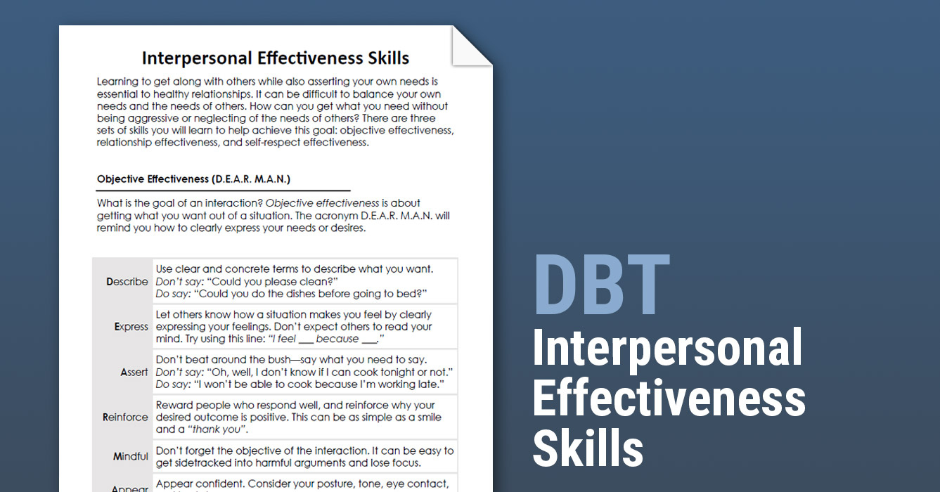 DBT Interpersonal Effectiveness Skills Worksheet Therapist Aid