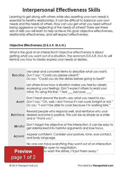 DBT Interpersonal Effectiveness Skills Worksheet Therapist Aid 