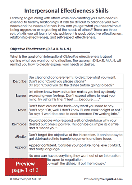 DBT Interpersonal Effectiveness Skills Worksheet Therapist Aid