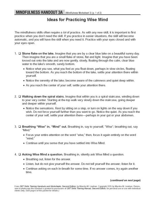 DBT Mindfulness Handout Dbt Self Help Dbt Mindfulness Wise Mind