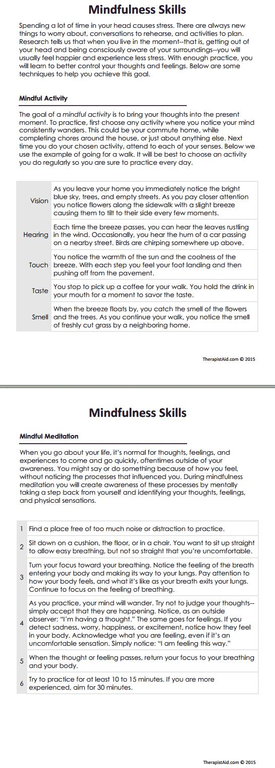 DBT Mindfulness Skills Worksheet Therapist Aid Dbt Mindfulness 