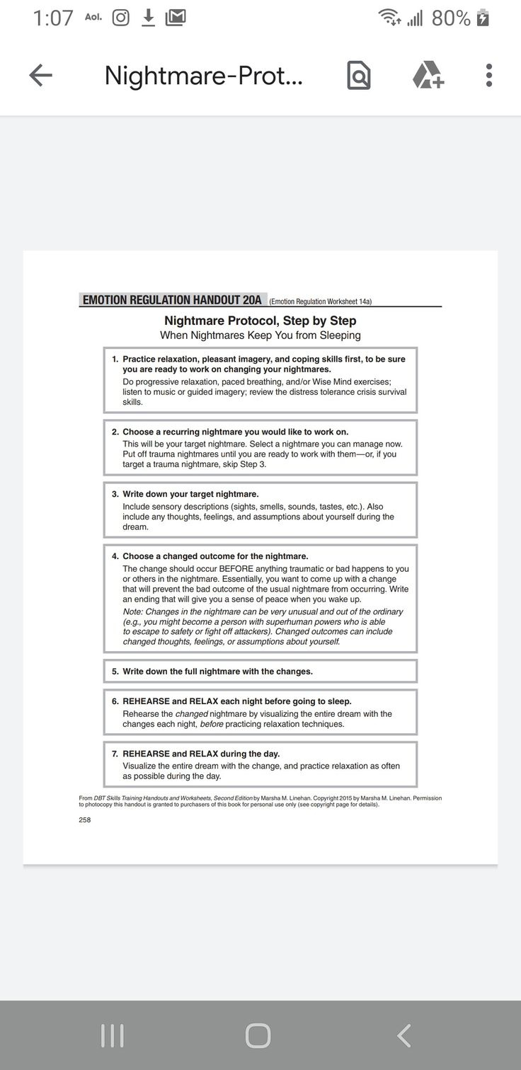 Dbt Nightmare Protocol Emotion Regulation Worksheet Emotion 