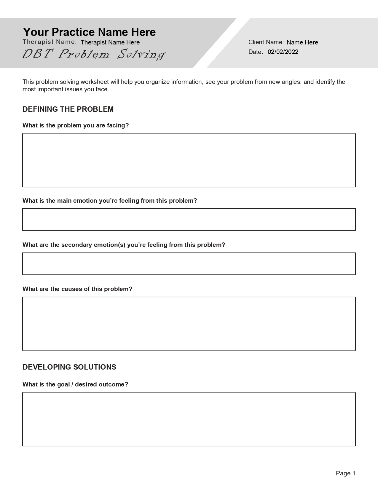 DBT Problem Solving Worksheet Editable Fillable Printable PDF 