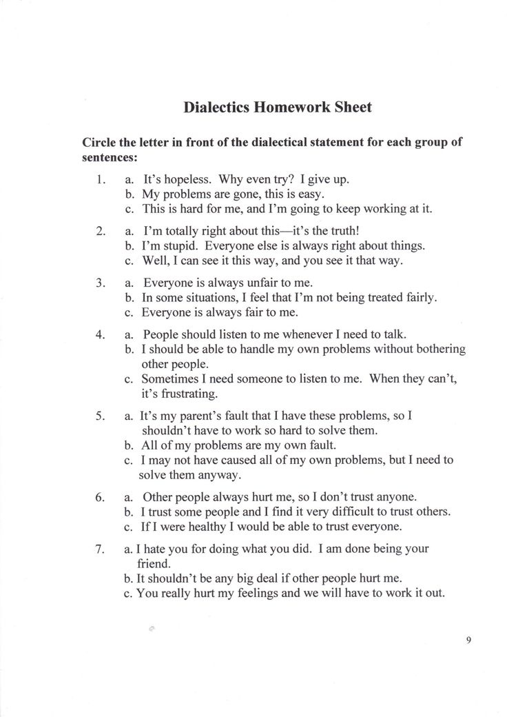 DBT Self Help Resources Dialectics Homework Sheet Dbt Self Help 