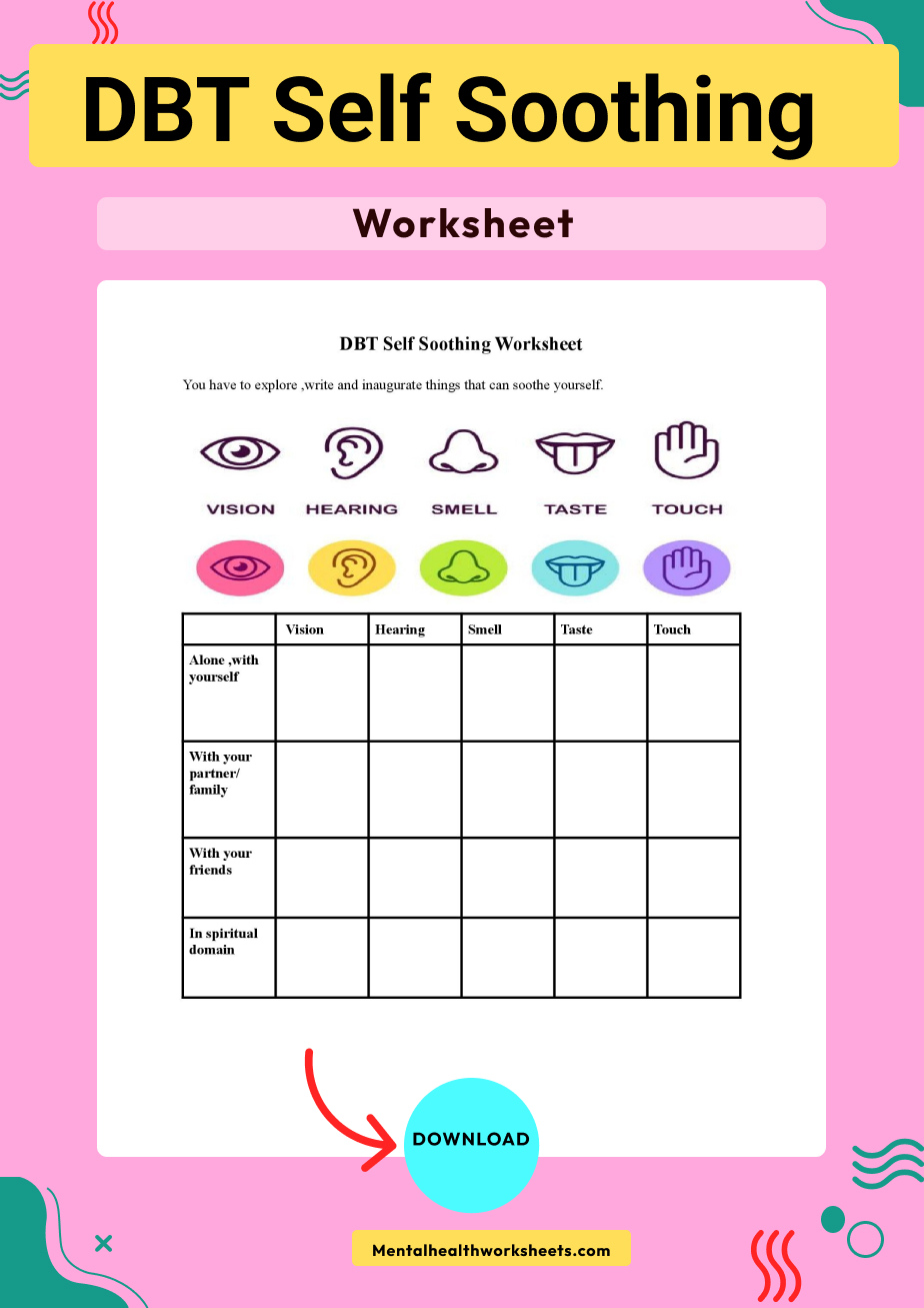 Self Soothing DBT Worksheet DBT Worksheets