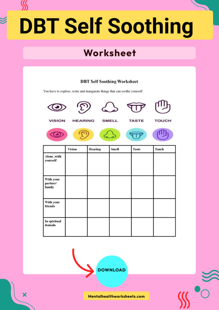 DBT Self Soothing Worksheet Mental Health Worksheets | DBT Worksheets