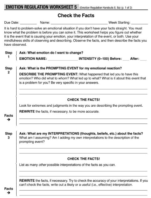 DBT Skills Group Emotion Regulation Week 5 Checking The Facts 