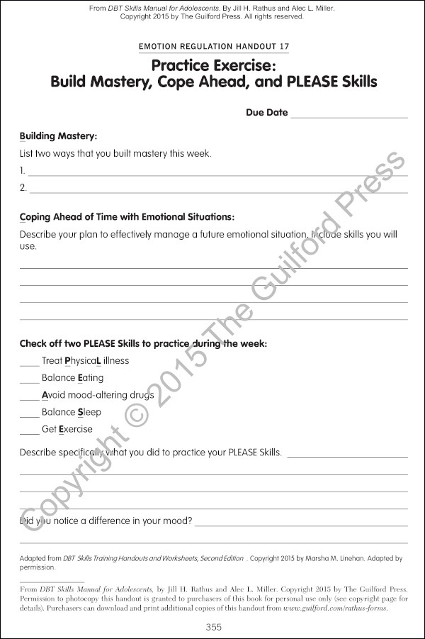 DBT Cope Ahead Plan Worksheet