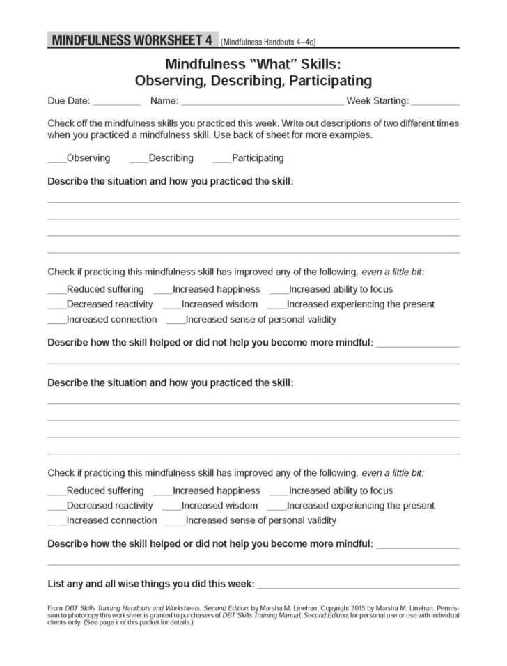 DBT Skills Training Handouts And Worksheets Free Download