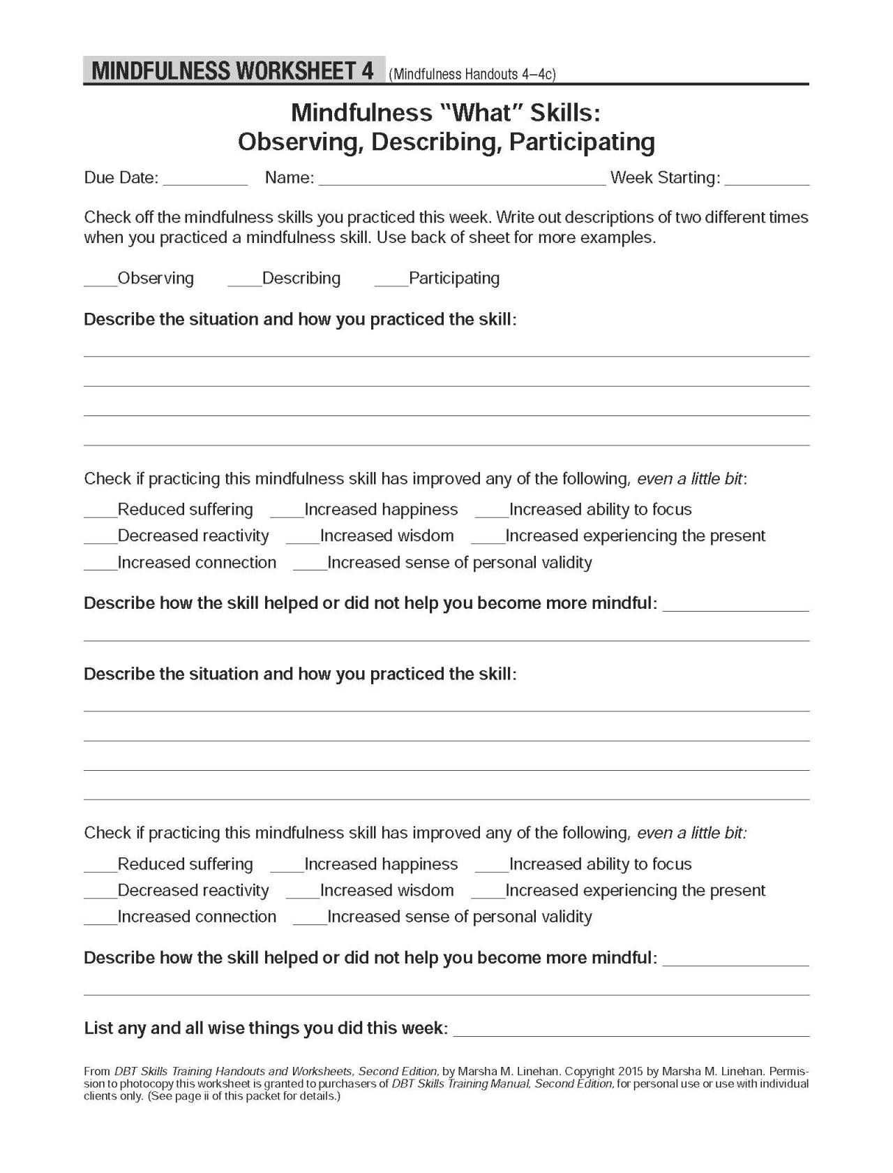 Dbt Skills Training Handouts And Worksheets Free Pdf