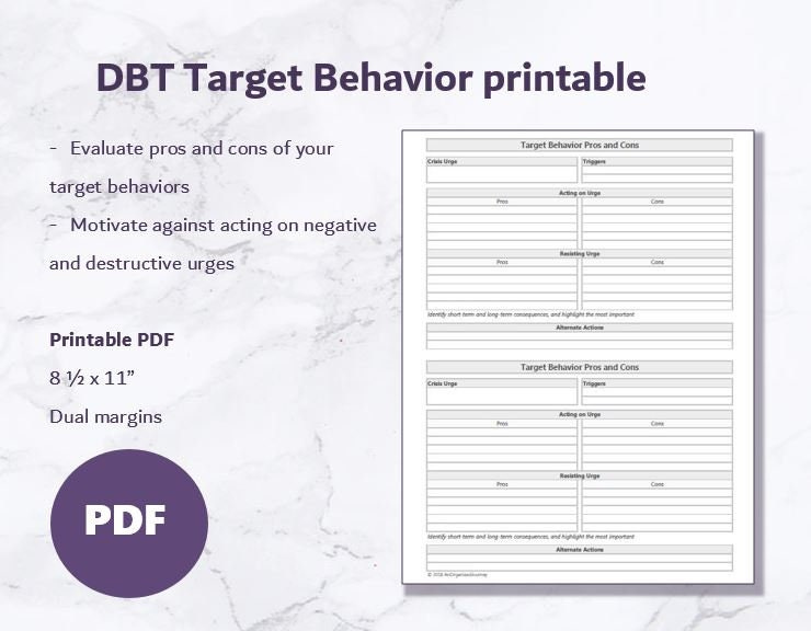 DBT Target Behavior Pros And Cons Worksheet Etsy