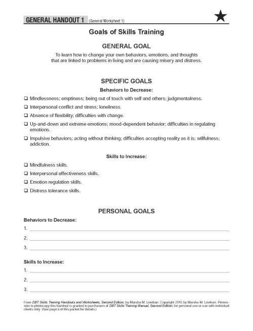 DBT Therapy Skill Goals Training Worksheet Therapy Worksheets 