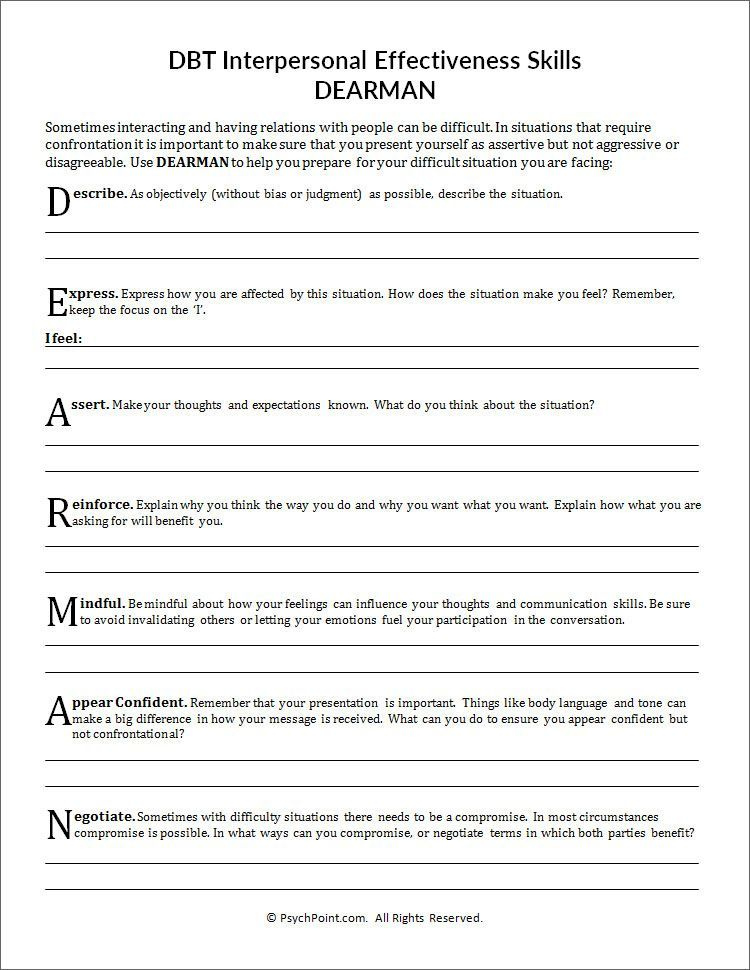 Dearman Dbt Worksheet Dbt Worksheets 4397