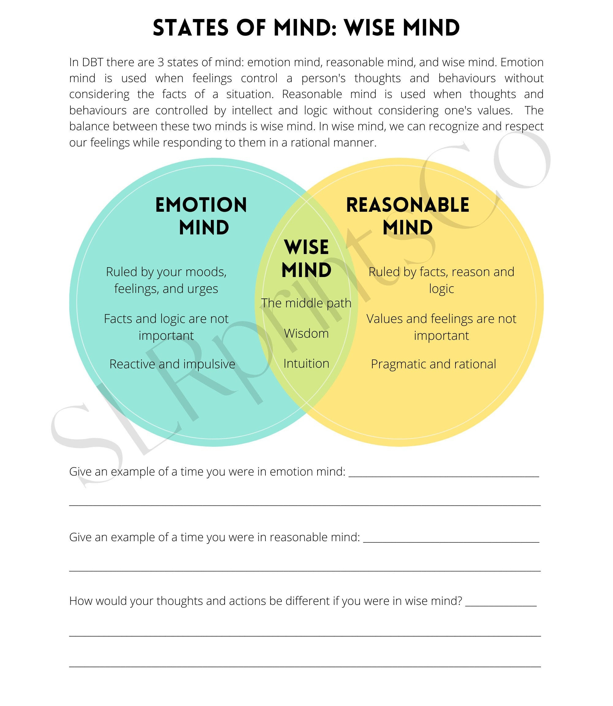 DBT Worksheet States Of Mind Wise Mind Etsy