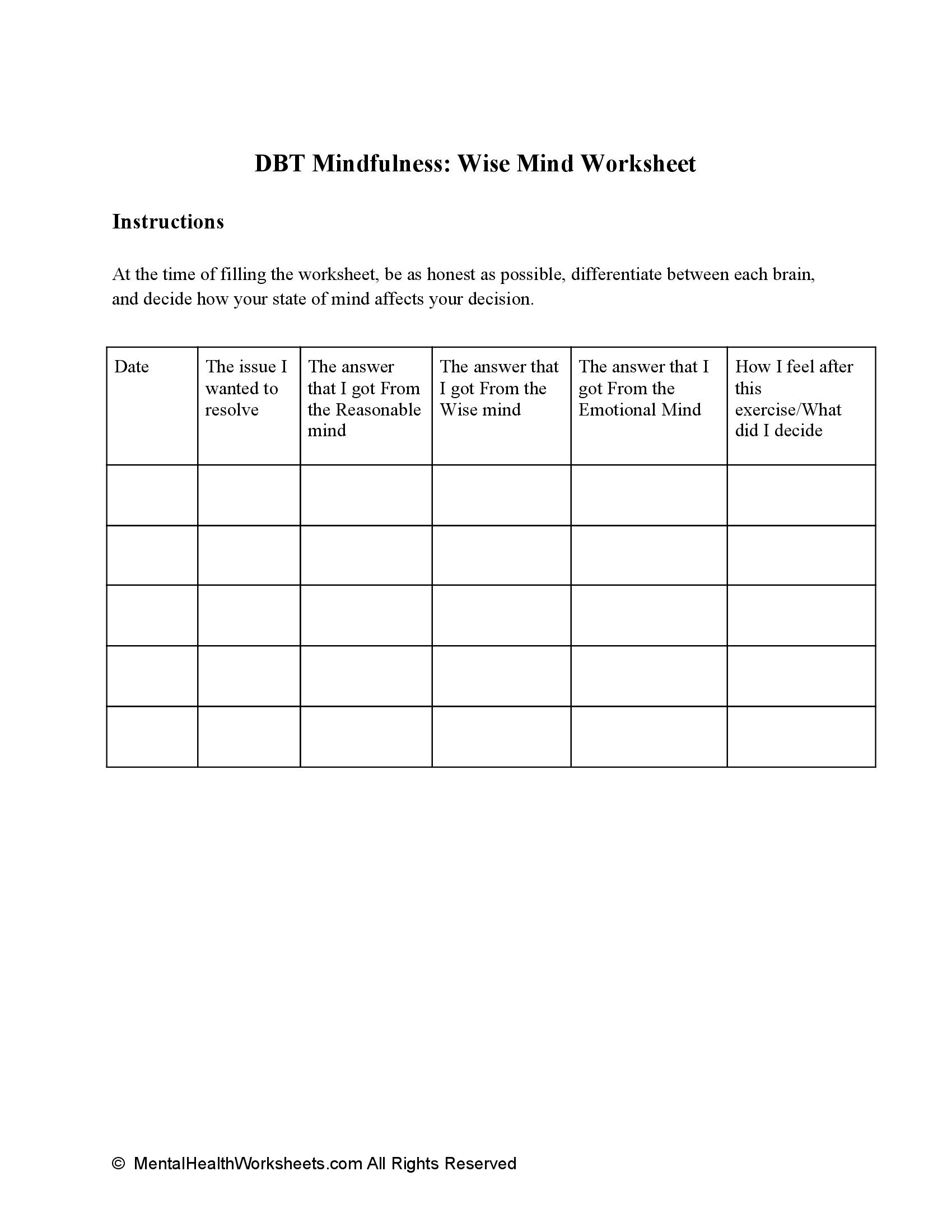 DBT Mindfulness Worksheets | DBT Worksheets