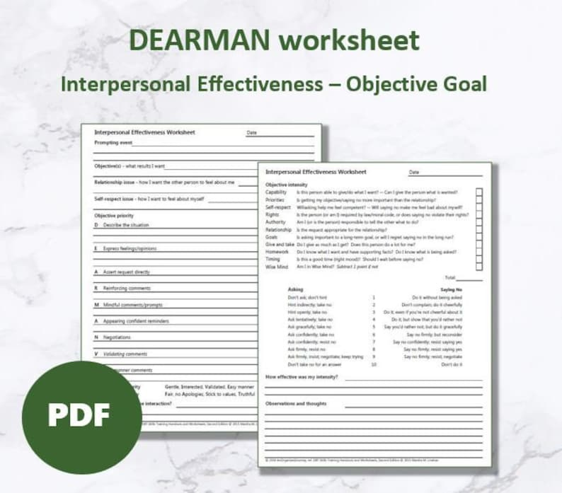 DEARMAN DBT Interpersonal Effectiveness Worksheet Etsy