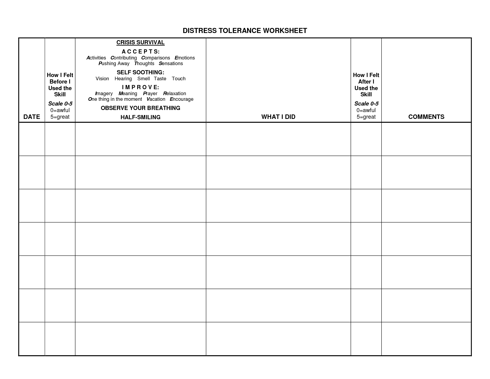 Diary Card Dbt Worksheet Printable Worksheets And Activities For 
