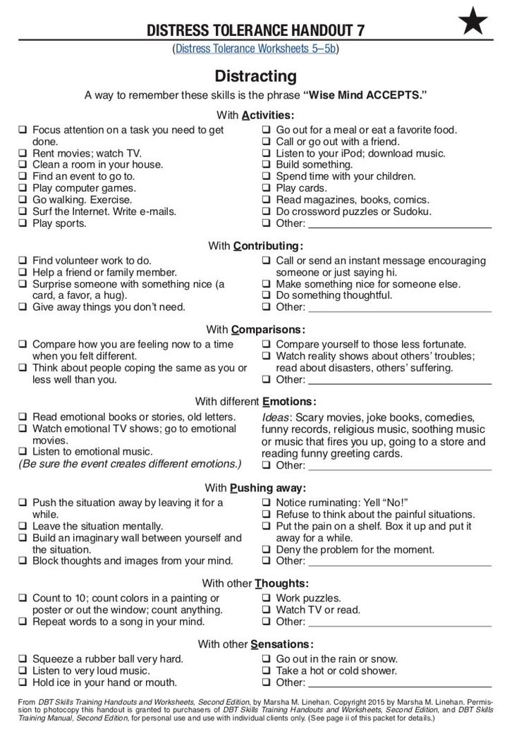 Distracting ACCEPT Skill DBT Dialectical Behavior Therapy Dbt 